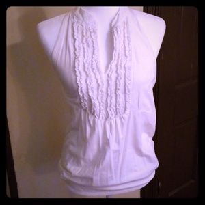 Tuxedo ruffle halter top